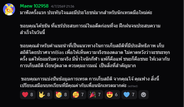 ตัวอย่างรีวิวผู้เรียน NO WAY LOSS ลำดับที่ 10